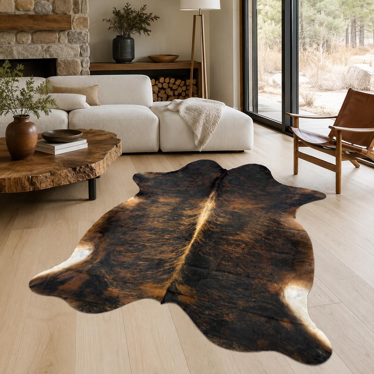 Hakiki Brindle Dana Derisi Halı 212x233 cm – Koyu Brindle Kahverengi Siyah Kıllı Post Halı
