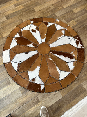 Patchwork yuvarlak dana derisi halı 150 cm